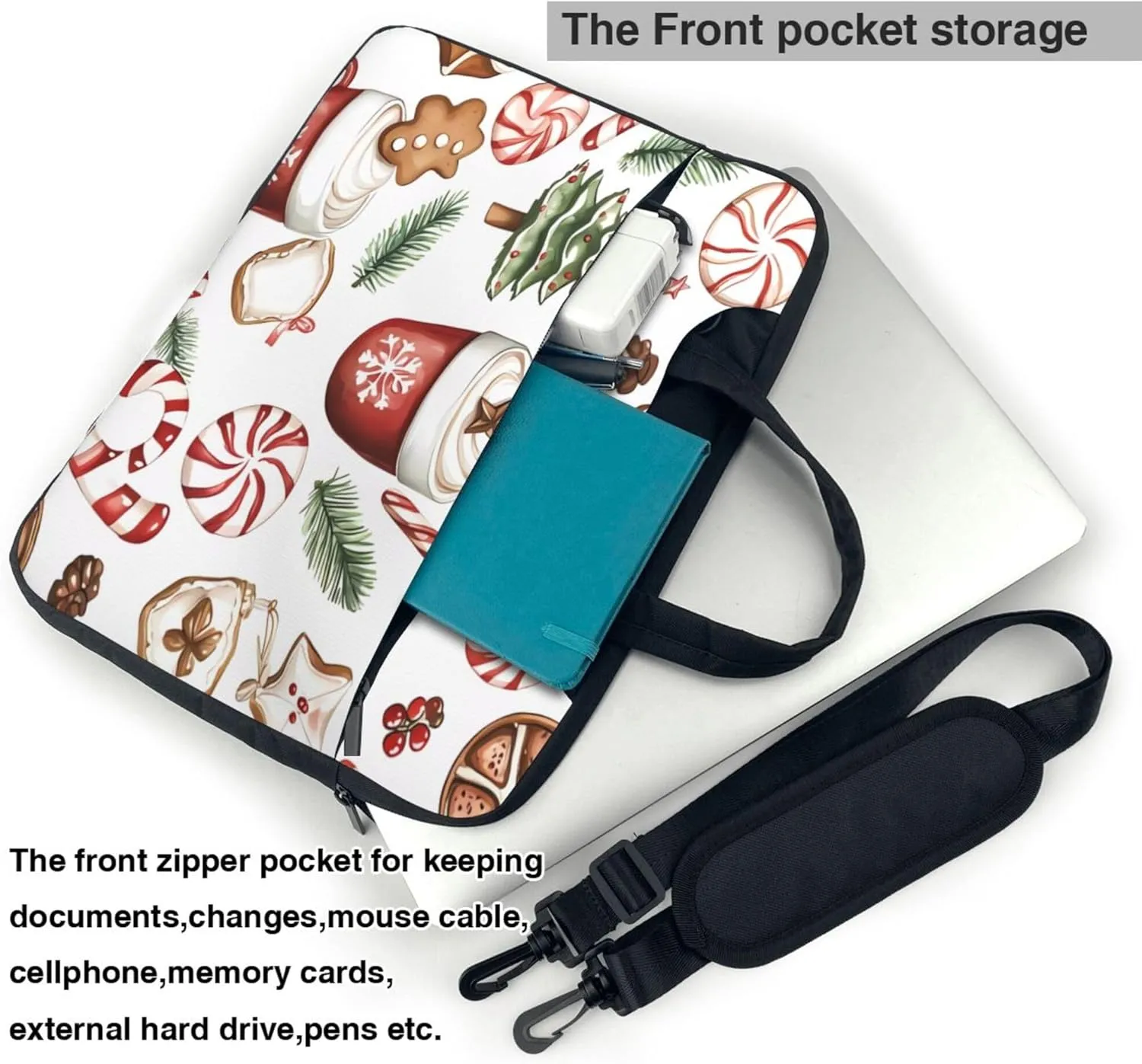 Christmas Tree Holly Berries Candy Laptop Shoulder Bag for Women, Laptop Sleeve Case Durable Computer Bag