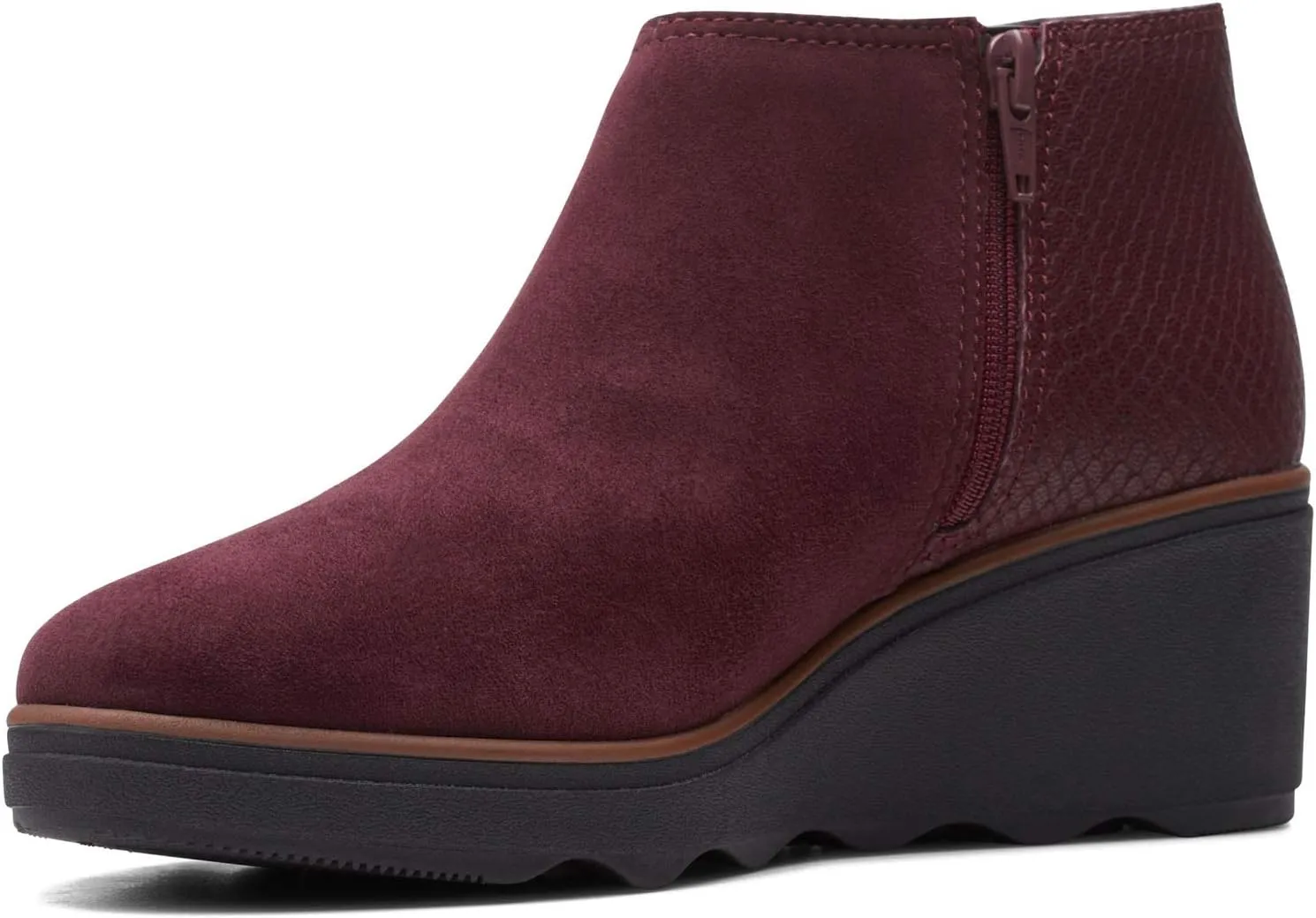 Clarks Womens Mazy Harwich Suede Mixed Media Wedge Boots