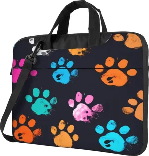 Colorful Dog Cat Paw Print Laptop Shoulder Bag for Women, Laptop Sleeve Case Durable Computer Bag