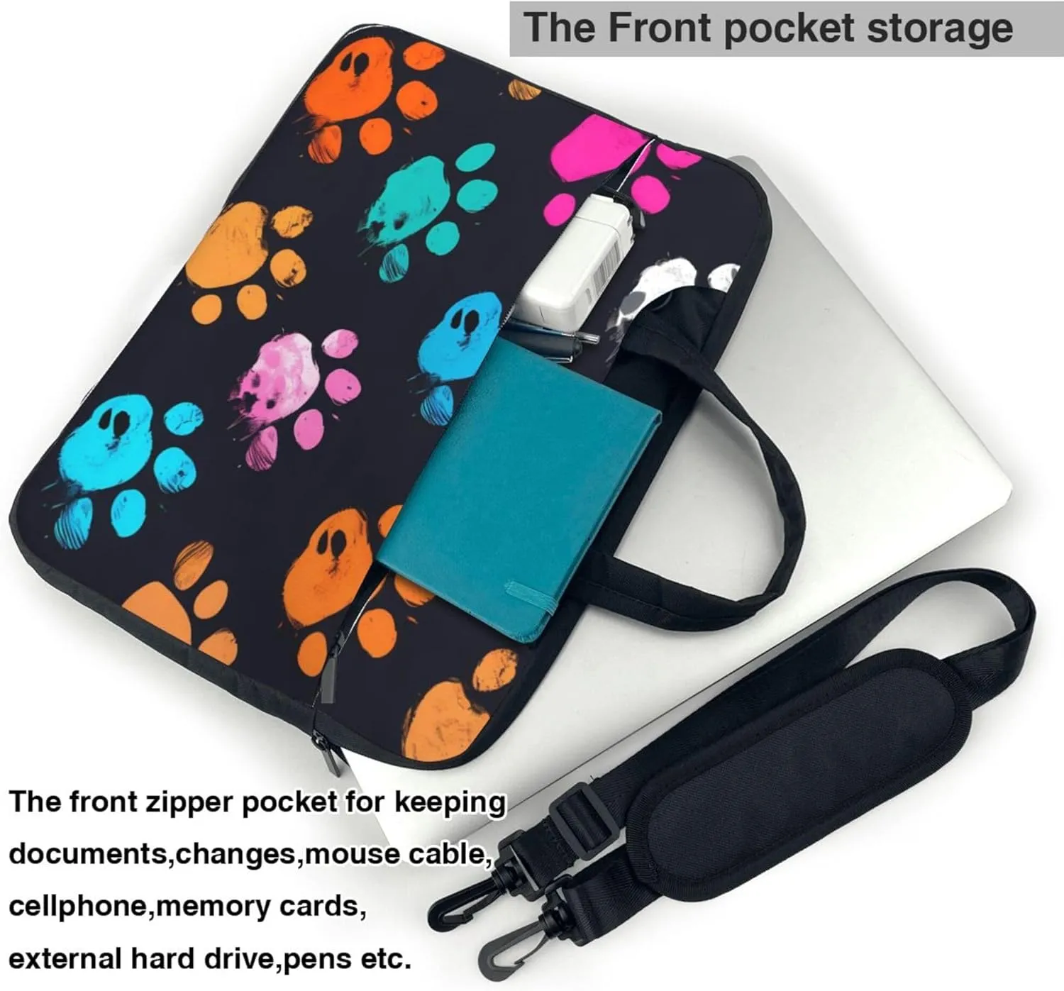 Colorful Dog Cat Paw Print Laptop Shoulder Bag for Women, Laptop Sleeve Case Durable Computer Bag