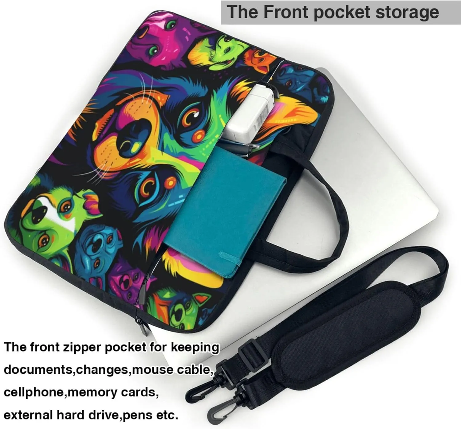 Colorful Dog Laptop Shoulder Bag for Women, Cute Animal Painted Laptop Sleeve Case Durable Computer Bag