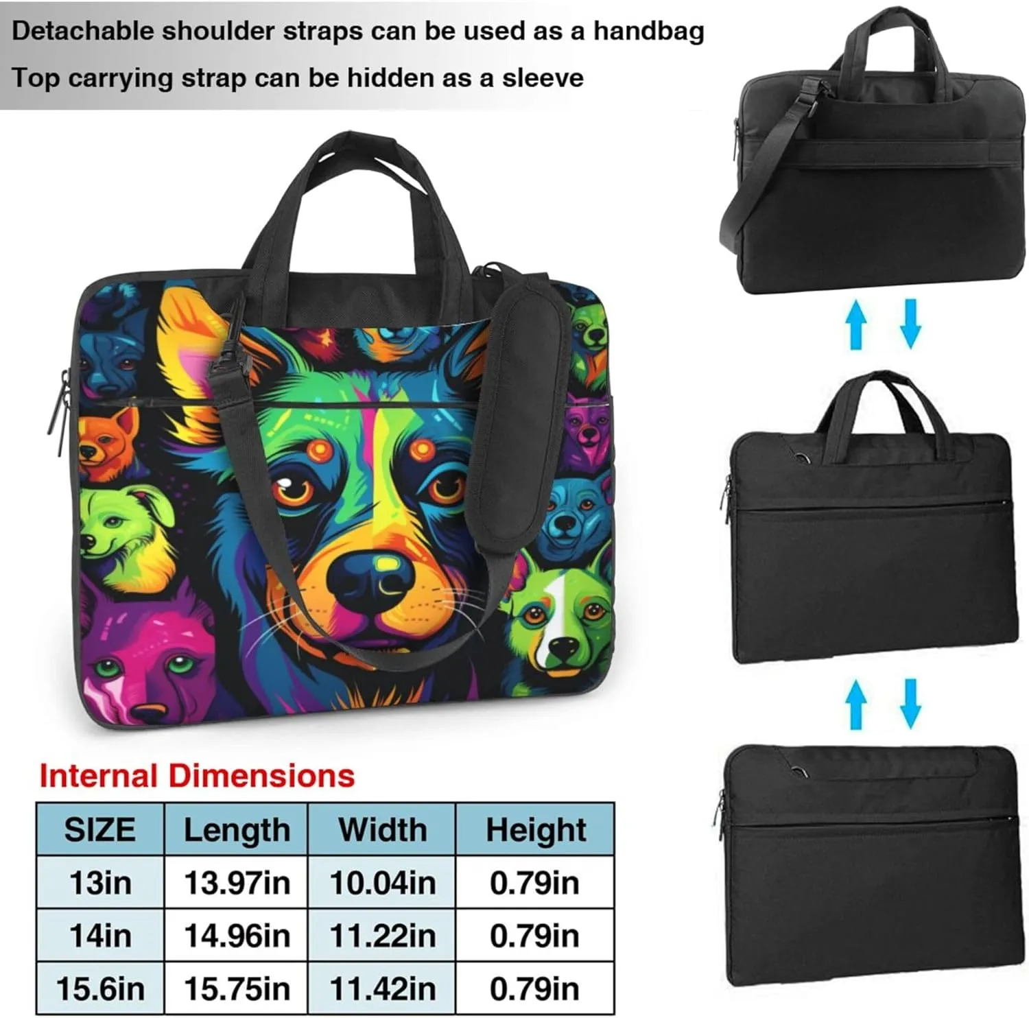 Colorful Dog Laptop Shoulder Bag for Women, Cute Animal Painted Laptop Sleeve Case Durable Computer Bag