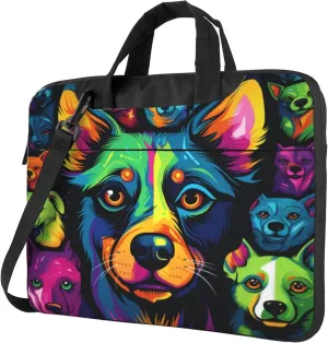 Colorful Dog Laptop Shoulder Bag for Women, Cute Animal Painted Laptop Sleeve Case Durable Computer Bag