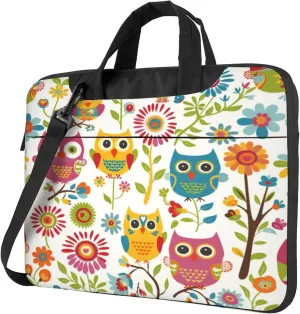 Colorful Funny Owls Laptop Shoulder Bag for Women, Cartoon Owl Laptop Sleeve Case Durable Computer Bag