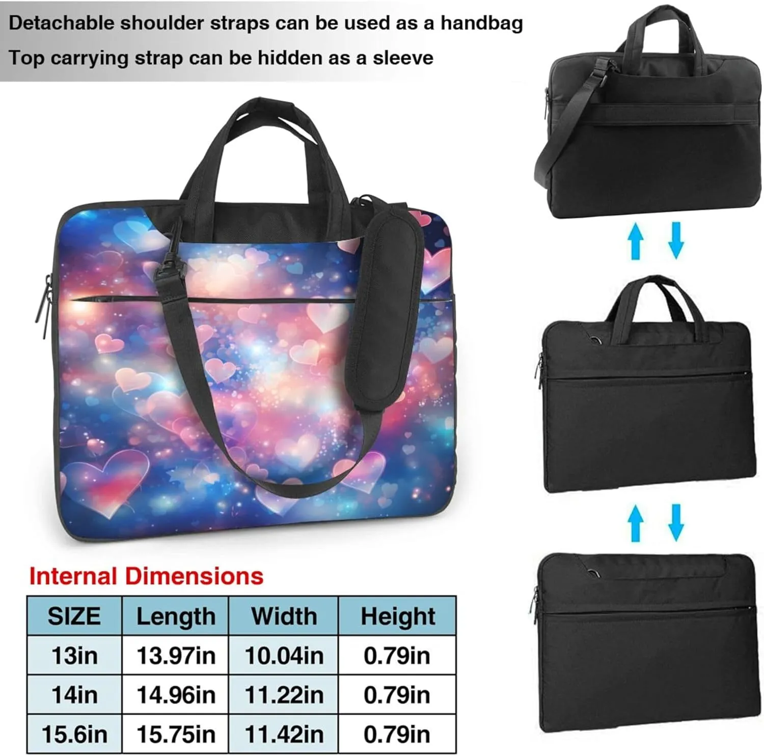 Colorful Love Heart Laptop Shoulder Bag for Women, Abstract Painted Laptop Sleeve Case Durable Computer Bag