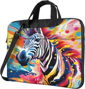Colorful Zebra Laptop Shoulder Bag for Women, Art Painting Animal Laptop Sleeve Case Durable Computer Bag
