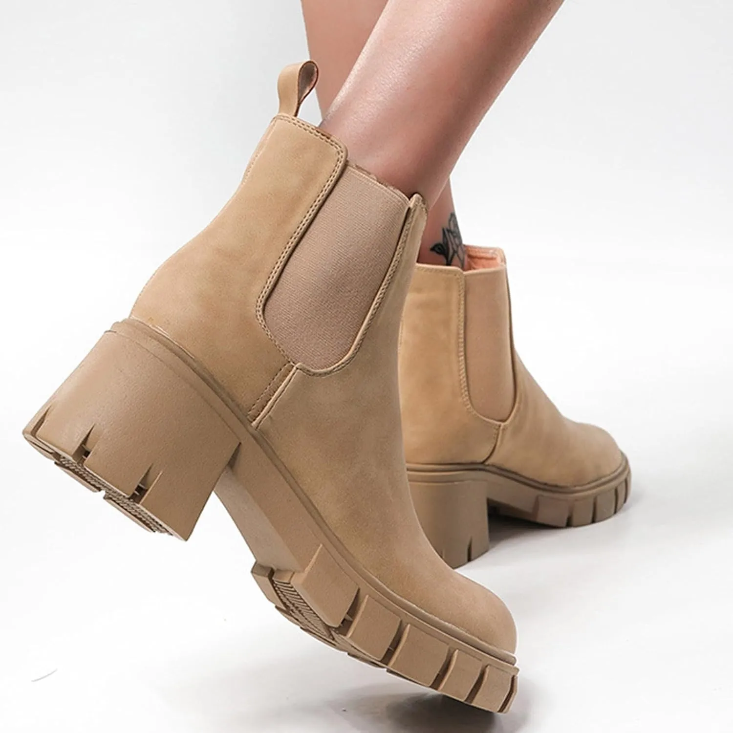 Combat Women Ankle Boots Fashion Women Boots Thick Heel Boots for Women Autumn And Winter Round Toe Slip on Boots