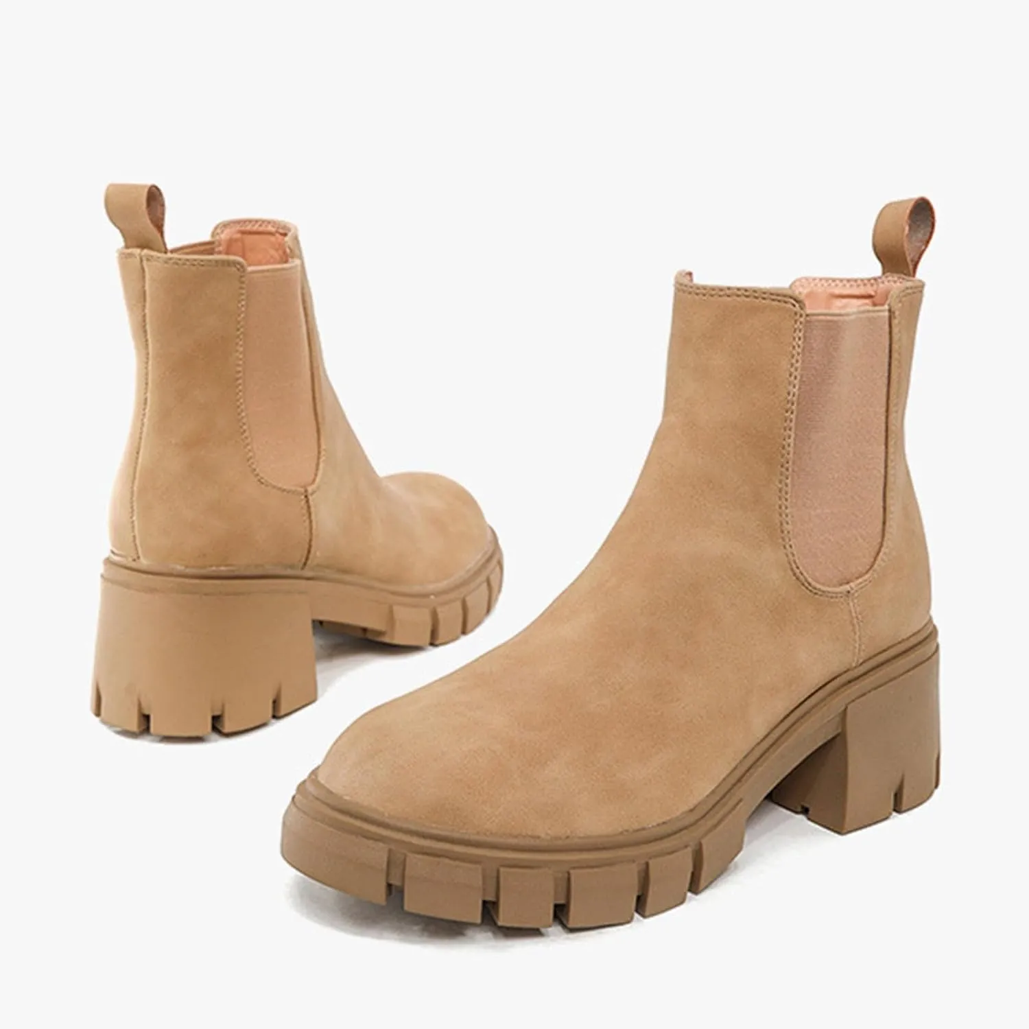 Combat Women Ankle Boots Fashion Women Boots Thick Heel Boots for Women Autumn And Winter Round Toe Slip on Boots