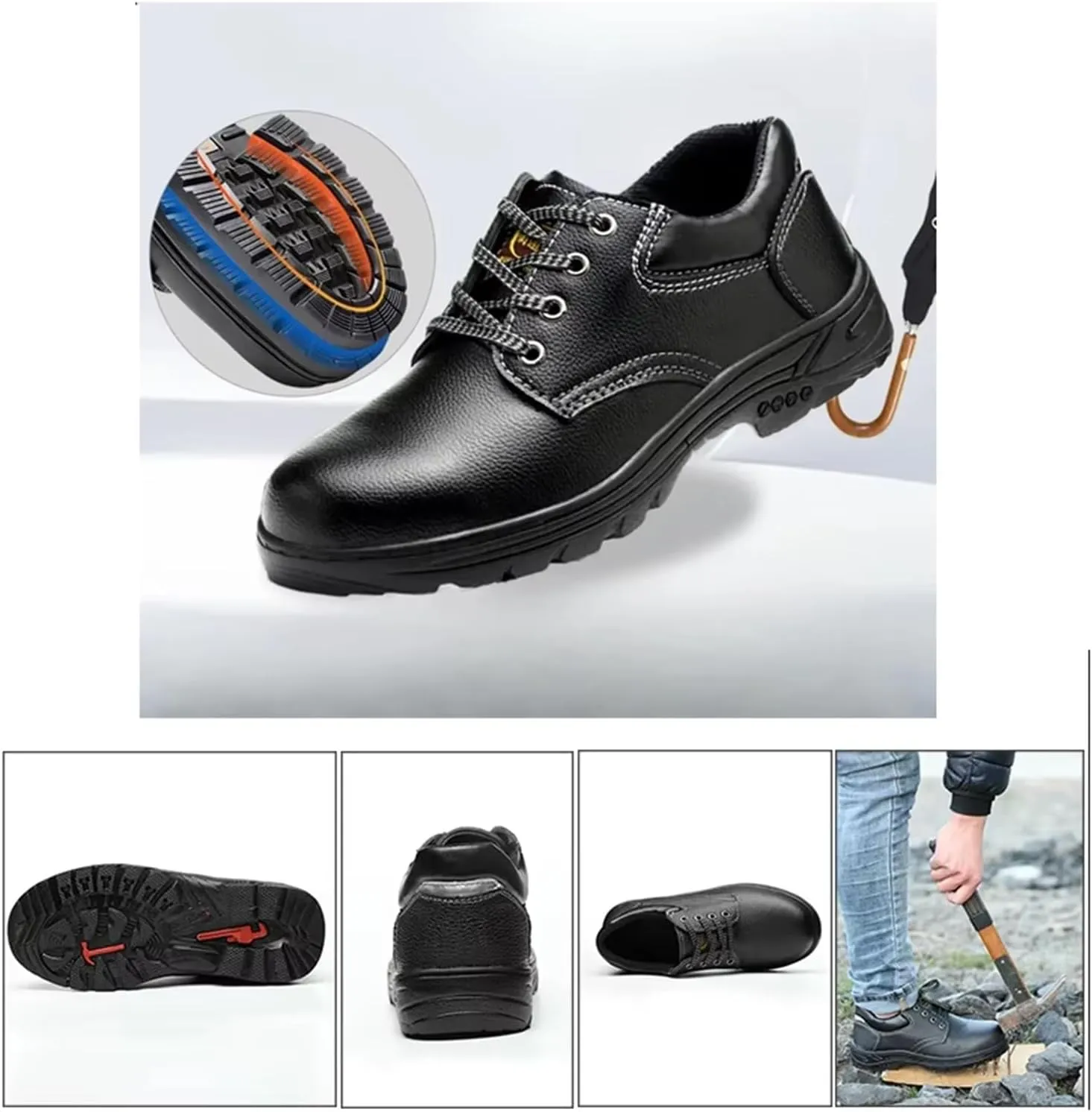 Comfortable Steel Toe Safety Boots, Men's Puncture Resistant Leather Construction Safety Work Boots, Work Shoes Slip Resistant Shoes, for Outdoor Climbing, Trekking