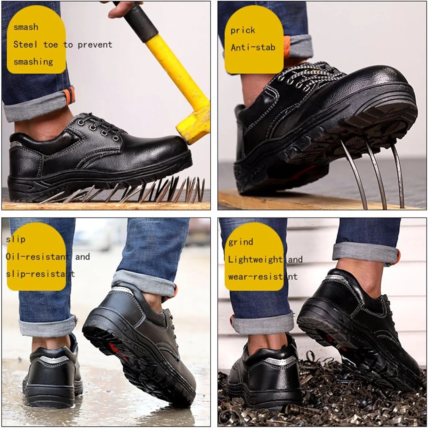 Comfortable Steel Toe Safety Boots, Men's Puncture Resistant Leather Construction Safety Work Boots, Work Shoes Slip Resistant Shoes, for Outdoor Climbing, Trekking