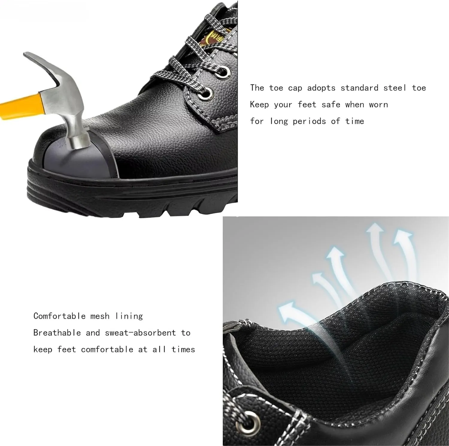 Comfortable Steel Toe Safety Boots, Men's Puncture Resistant Leather Construction Safety Work Boots, Work Shoes Slip Resistant Shoes, for Outdoor Climbing, Trekking