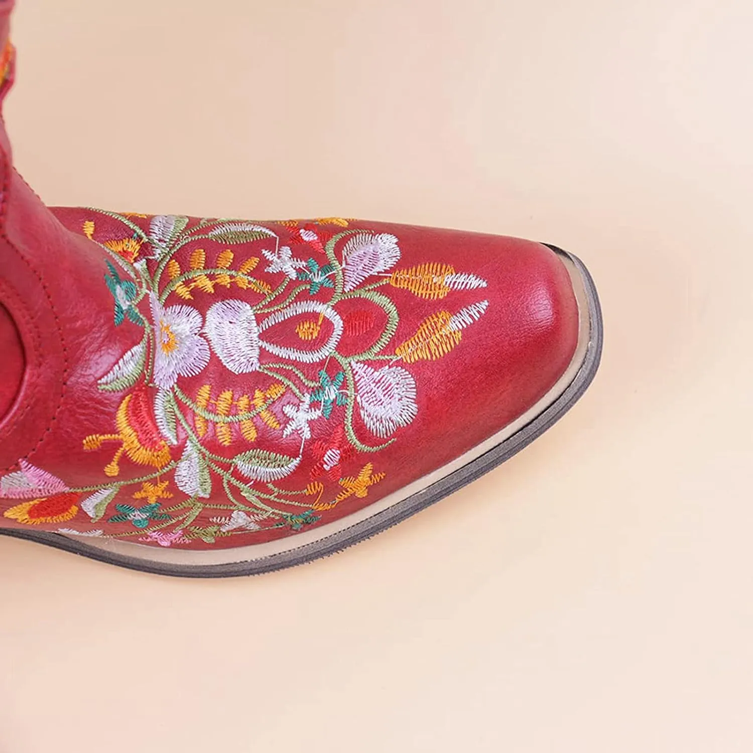 Cowboy Boots for Women Cowgirl Boots Wide Calf Chunky Heel Low Heel Pointed Toe Fashion Embroidered Pull on Boots