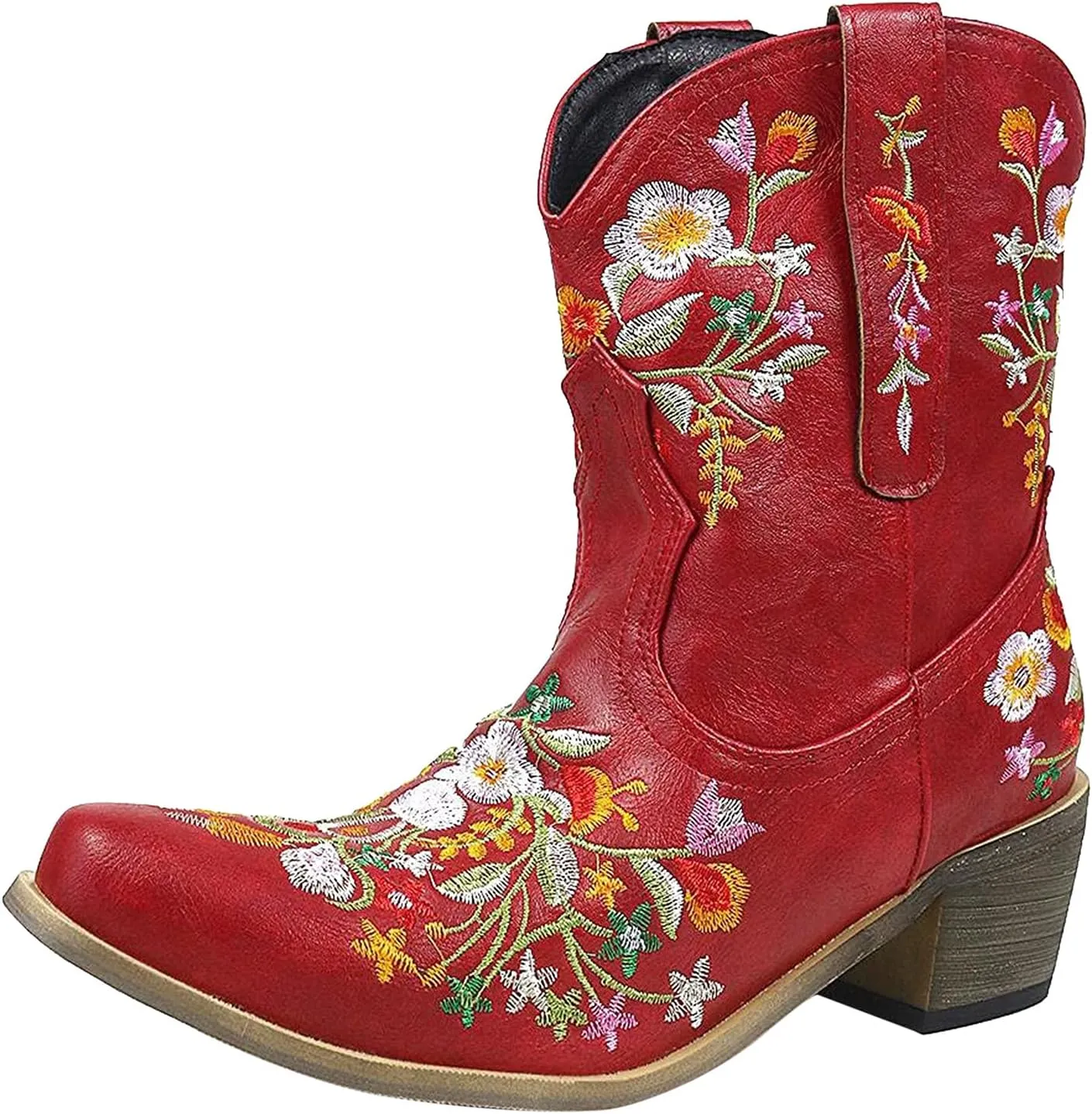 Cowboy Boots for Women Cowgirl Boots Wide Calf Chunky Heel Low Heel Pointed Toe Fashion Embroidered Pull on Boots