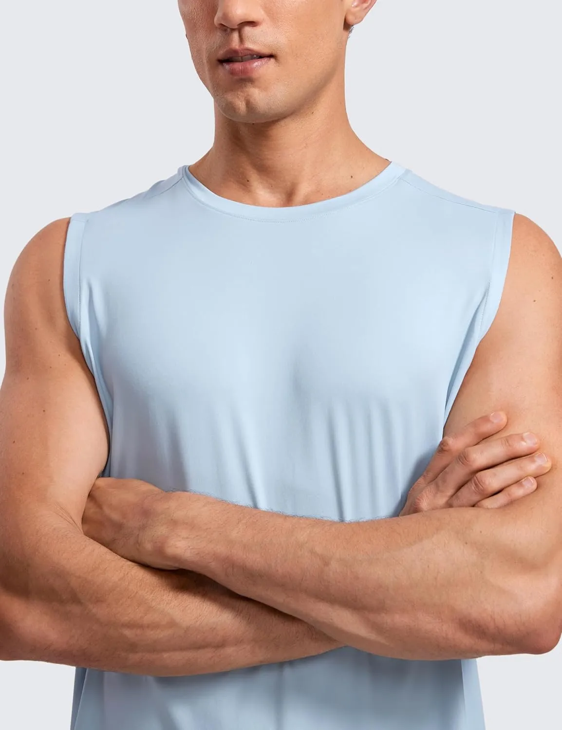 CRZ YOGA Men's Workout Sleeveless Shirt Quick Dry Stretchy Swim T-Shirts Athletic Gym Running Beach Tank Top