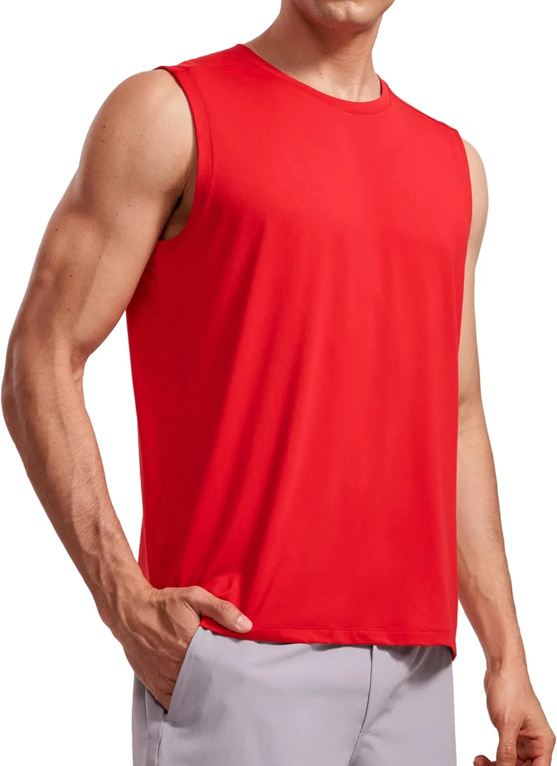 CRZ YOGA Men's Workout Sleeveless Shirt Quick Dry Stretchy Swim T-Shirts Athletic Gym Running Beach Tank Top