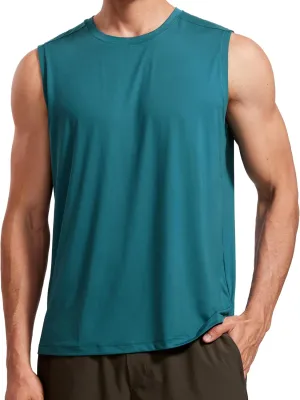 CRZ YOGA Men's Workout Sleeveless Shirt Quick Dry Stretchy Swim T-Shirts Athletic Gym Running Beach Tank Top