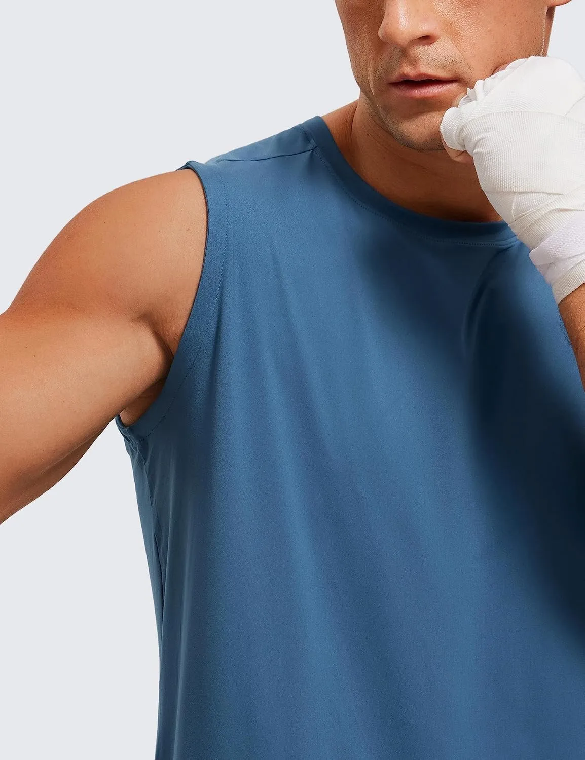 CRZ YOGA Men's Workout Sleeveless Shirt Quick Dry Stretchy Swim T-Shirts Athletic Gym Running Beach Tank Top