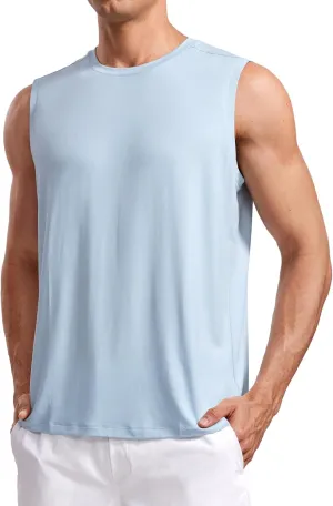 CRZ YOGA Men's Workout Sleeveless Shirt Quick Dry Stretchy Swim T-Shirts Athletic Gym Running Beach Tank Top