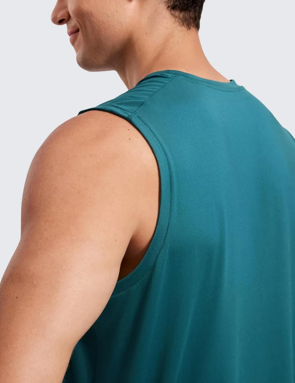 CRZ YOGA Men's Workout Sleeveless Shirt Quick Dry Stretchy Swim T-Shirts Athletic Gym Running Beach Tank Top