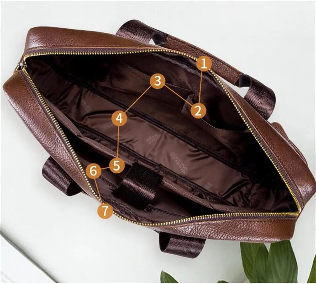 CSCDD Layer Cowhide Leather Men's Handheld Briefcase Large Capacity Business Leisure Retro Leather Shoulder Cross Bag