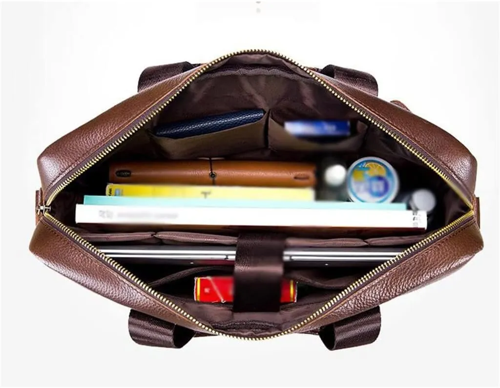 CSCDD Layer Cowhide Leather Men's Handheld Briefcase Large Capacity Business Leisure Retro Leather Shoulder Cross Bag