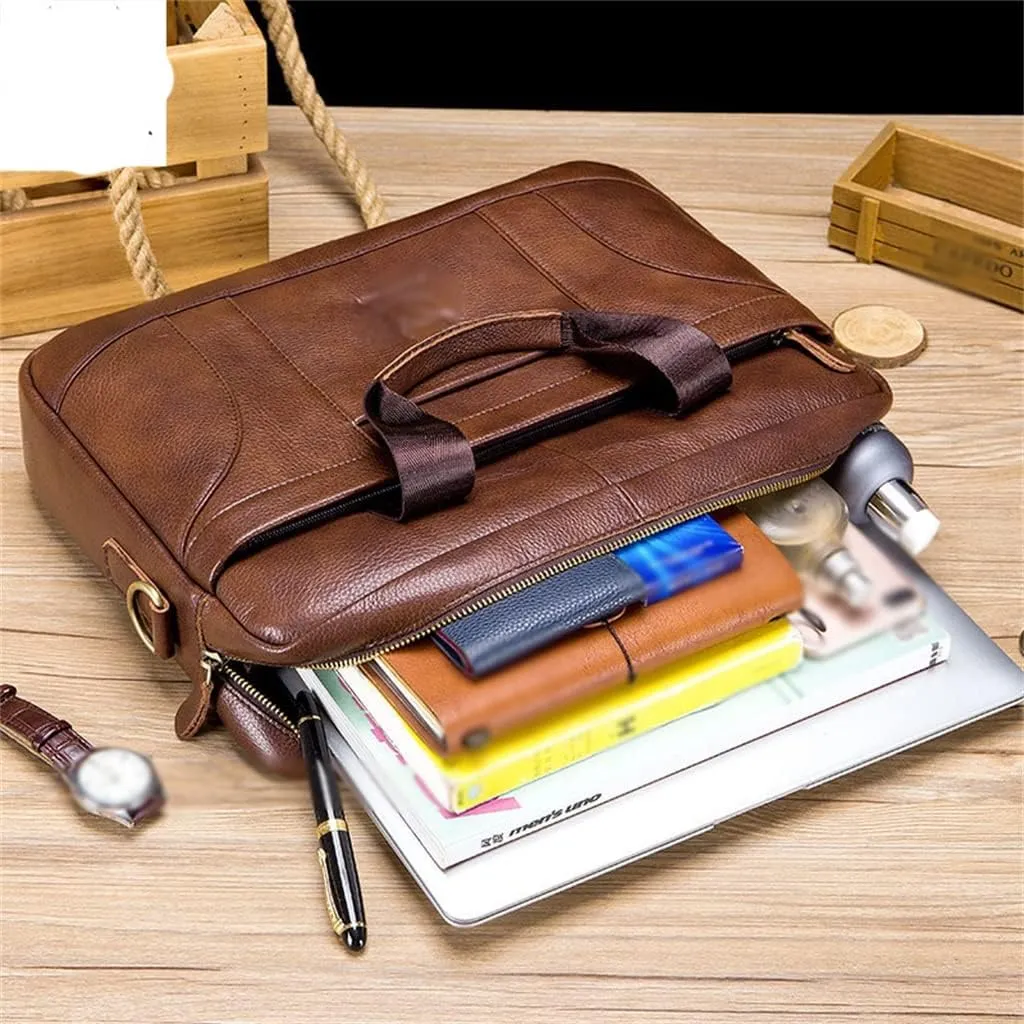 CSCDD Layer Cowhide Leather Men's Handheld Briefcase Large Capacity Business Leisure Retro Leather Shoulder Cross Bag
