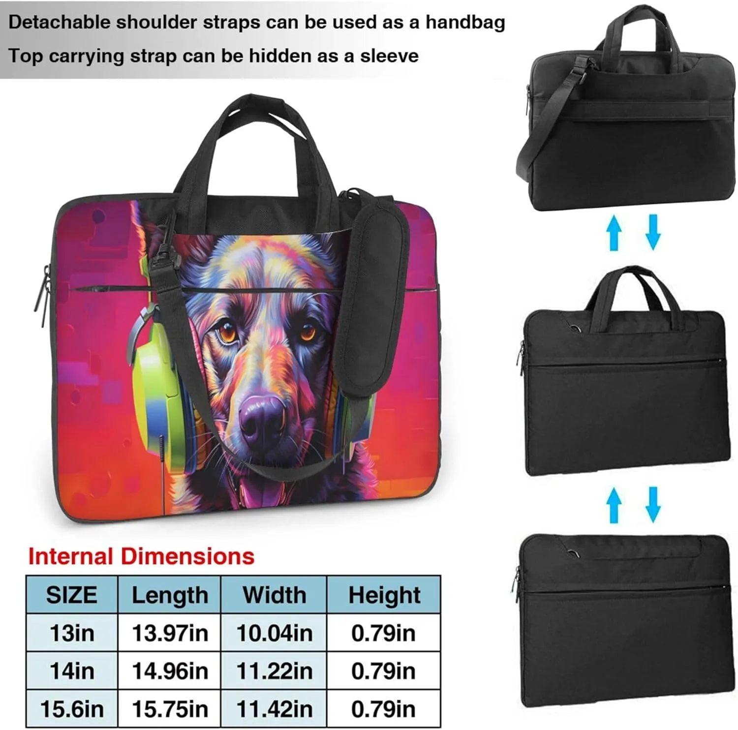 Cute Colorful Dog Laptop Shoulder Bag for Women, Music Dog Laptop Sleeve Case Durable Computer Bag