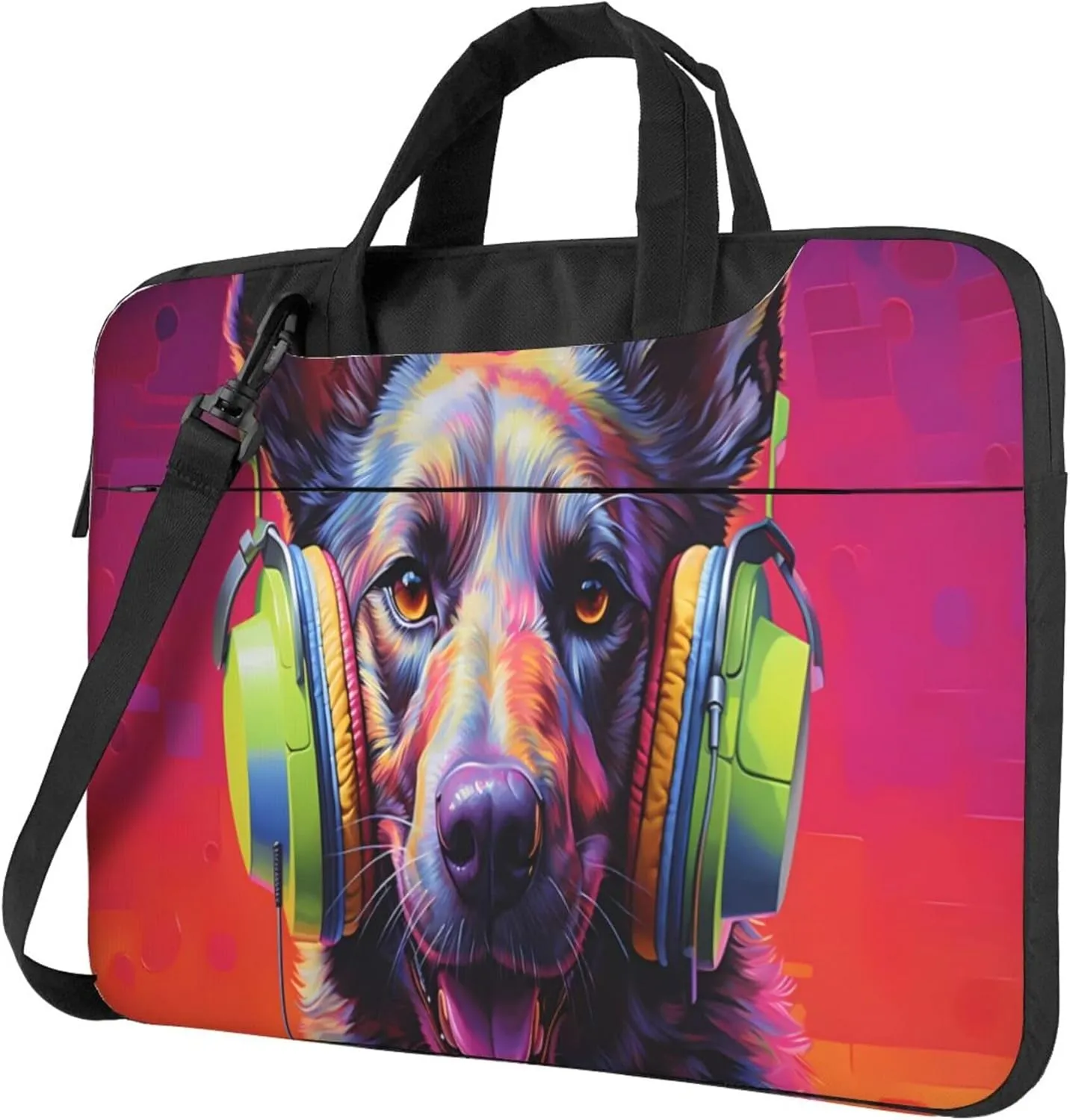 Cute Colorful Dog Laptop Shoulder Bag for Women, Music Dog Laptop Sleeve Case Durable Computer Bag