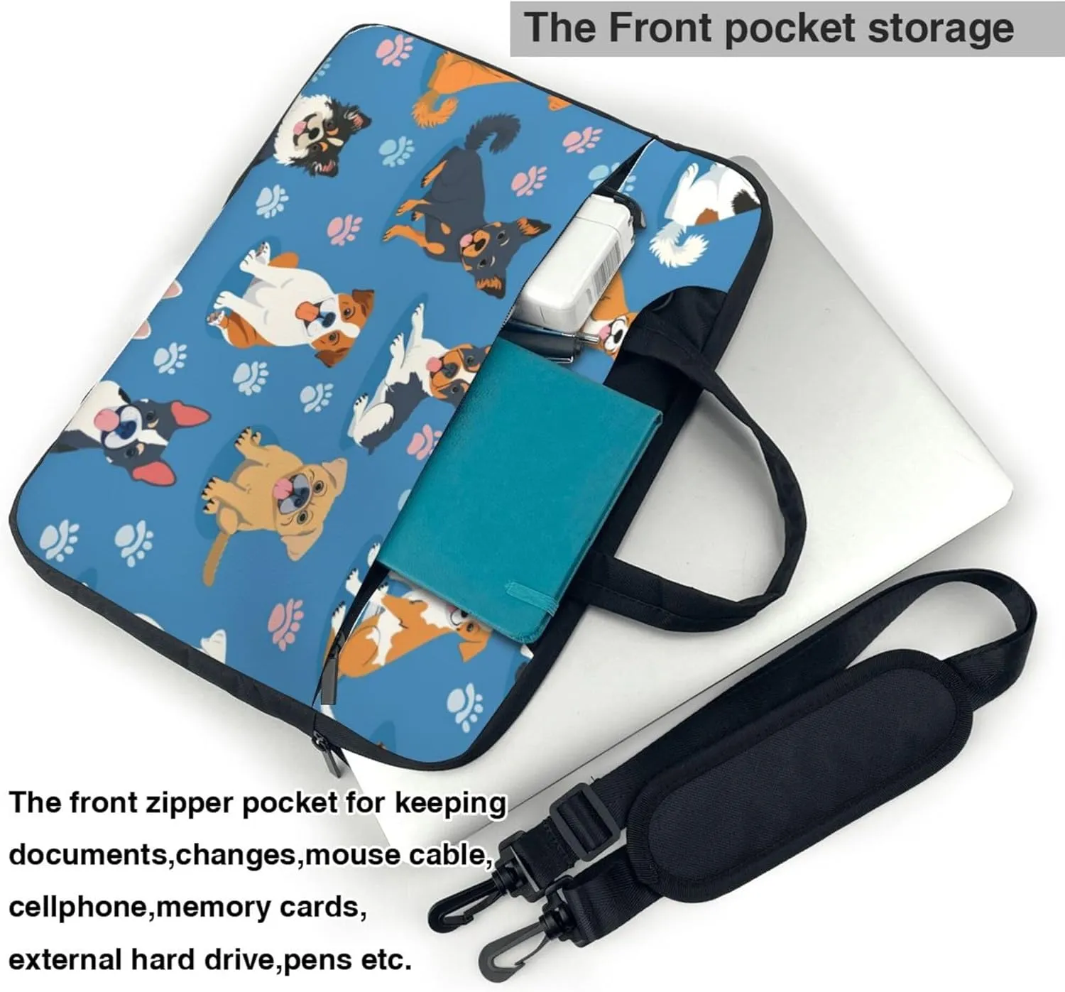 Cute Dog Puppy Laptop Shoulder Bag for Women, Cartoon Dogs Laptop Sleeve Case Durable Computer Bag
