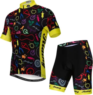 Cycling Jersey Shorts Set Padded Men Bike Top Suit