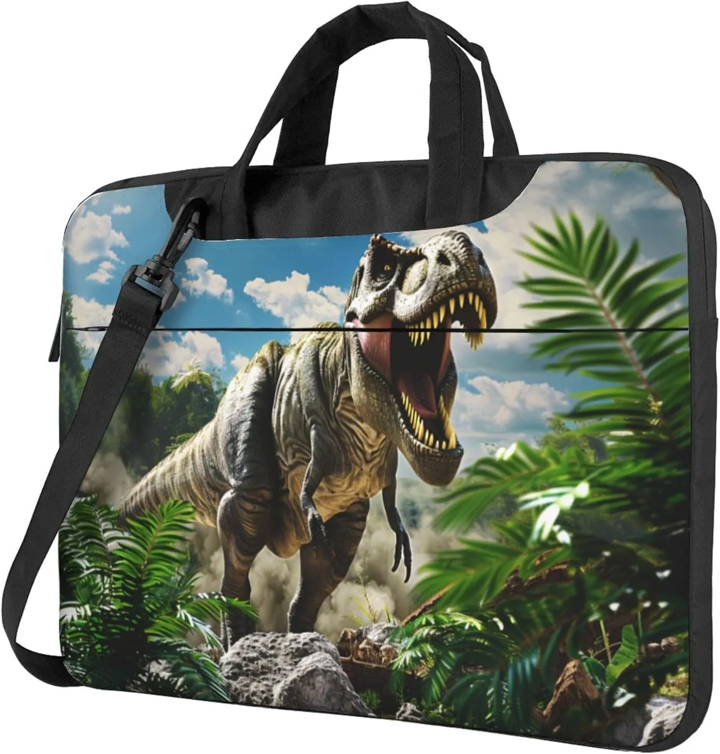 Dinosaur Tropical Plant Laptop Shoulder Bag for Women, Animal Pattern Laptop Sleeve Case Durable Computer Bag