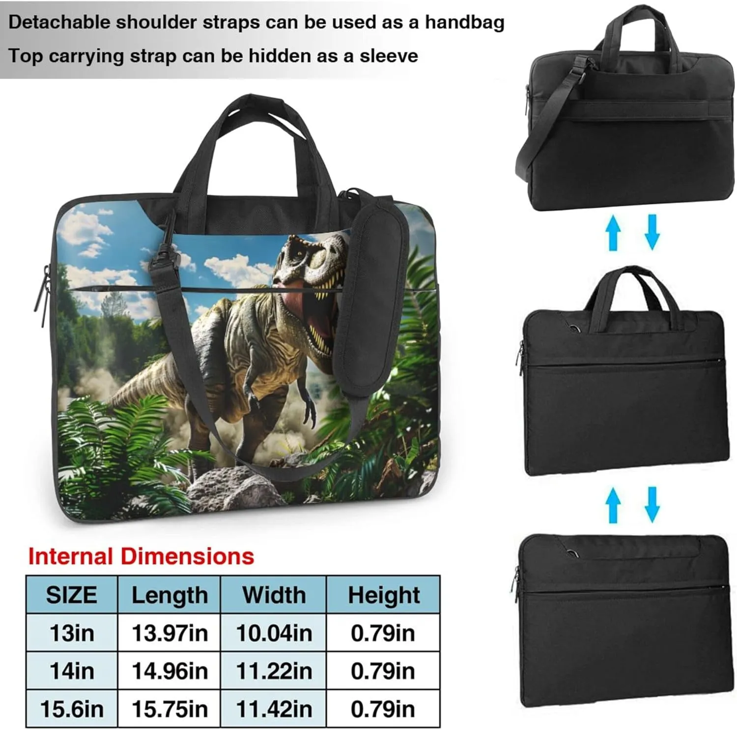 Dinosaur Tropical Plant Laptop Shoulder Bag for Women, Animal Pattern Laptop Sleeve Case Durable Computer Bag
