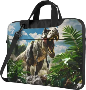 Dinosaur Tropical Plant Laptop Shoulder Bag for Women, Animal Pattern Laptop Sleeve Case Durable Computer Bag