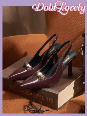 Dola Lovely Women's Burgundy Bow Decor Lolita High Heel Pumps With Back Strap