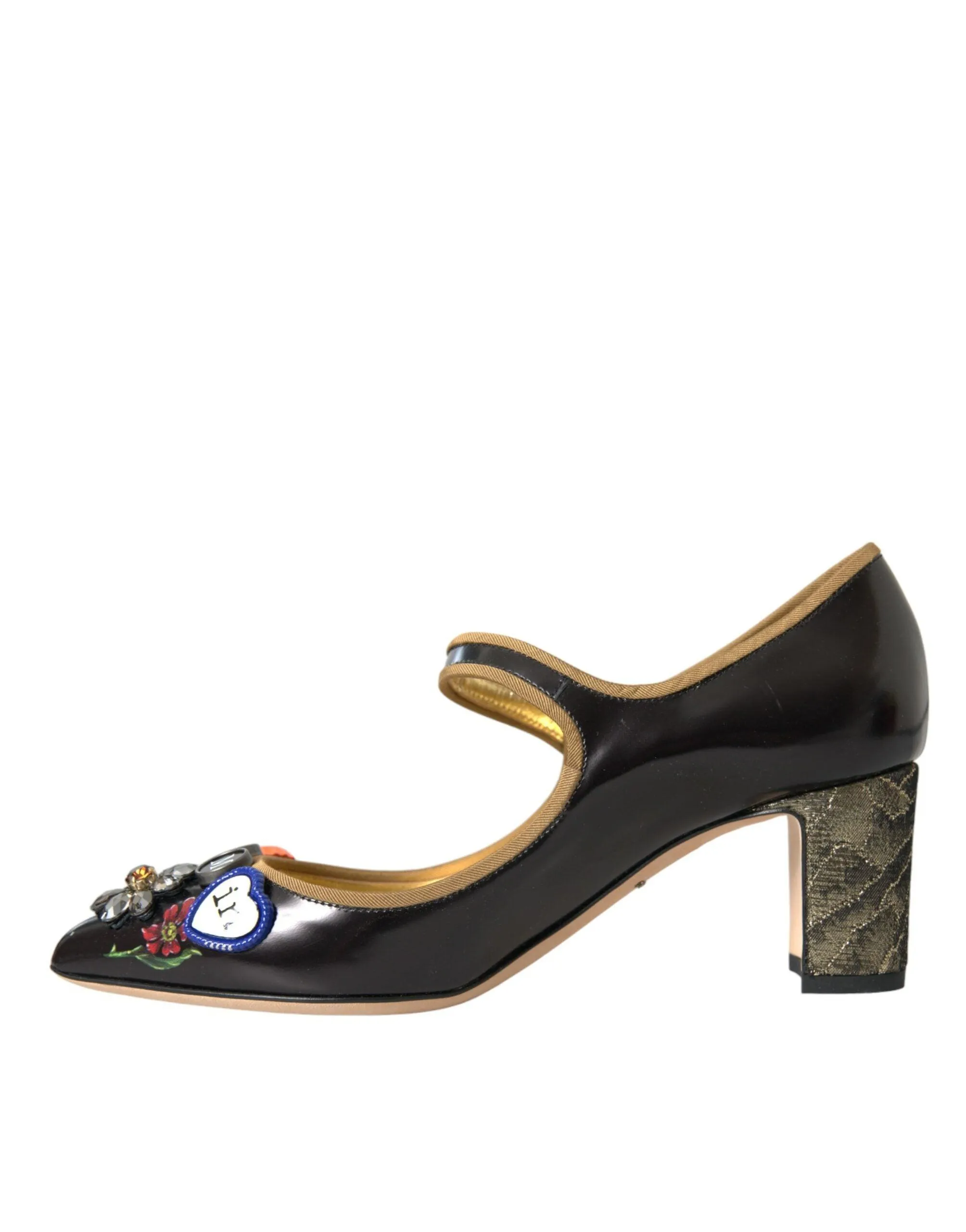 Dolce & Gabbana Black Leather Crystal Mary Jane Pumps Sko