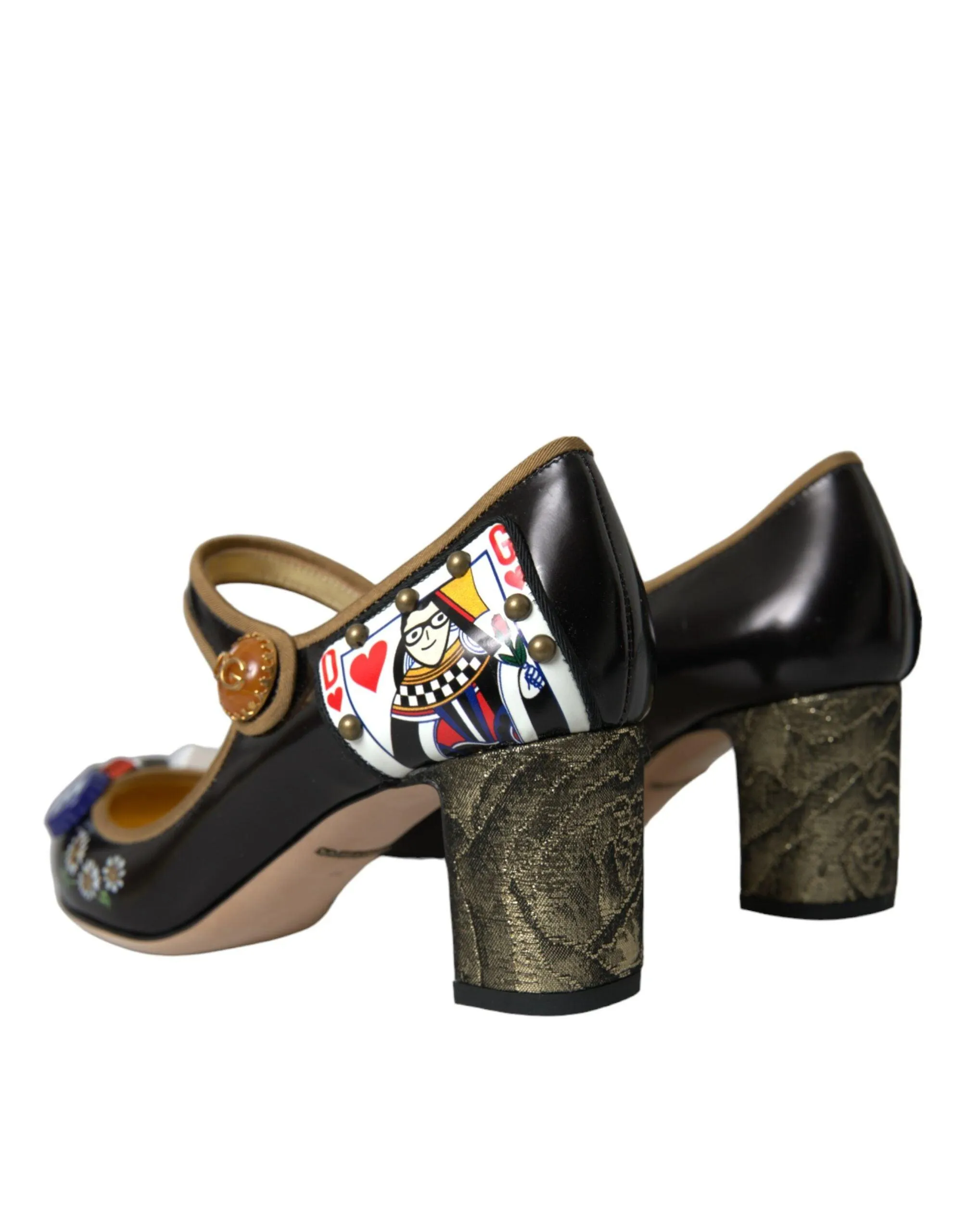 Dolce & Gabbana Black Leather Crystal Mary Jane Pumps Sko