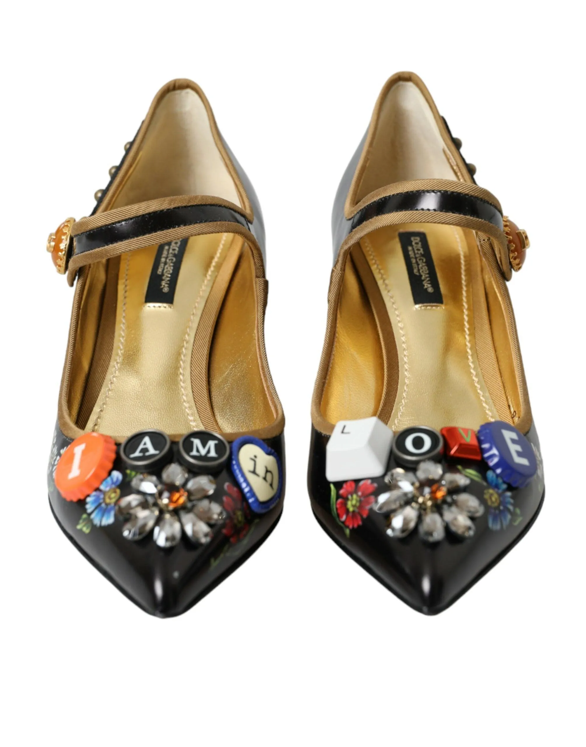 Dolce & Gabbana Black Leather Crystal Mary Jane Pumps Sko
