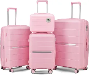 Durable and Lightweight 4-Piece Luggage Set for Travel, Expandable Design, Organized Interior, Pink