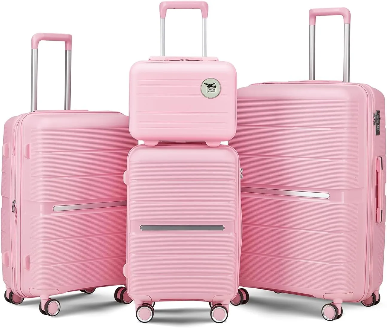 Durable and Lightweight 4-Piece Luggage Set for Travel, Expandable Design, Organized Interior, Pink