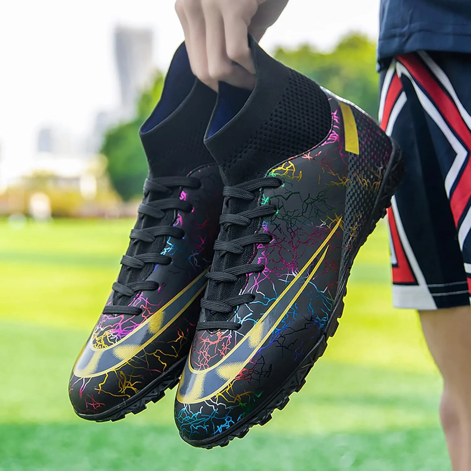 Eliogn Men's Turf Soccer Cleats Youth Athletic Firm Ground High-Top Football Boots