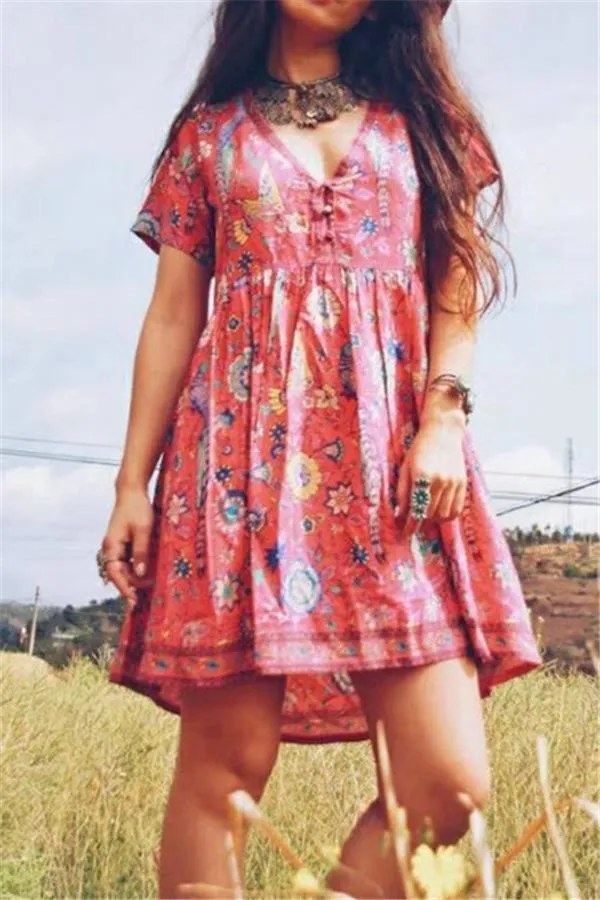 elveswallet Boho Chic Ruffles Mini Dress