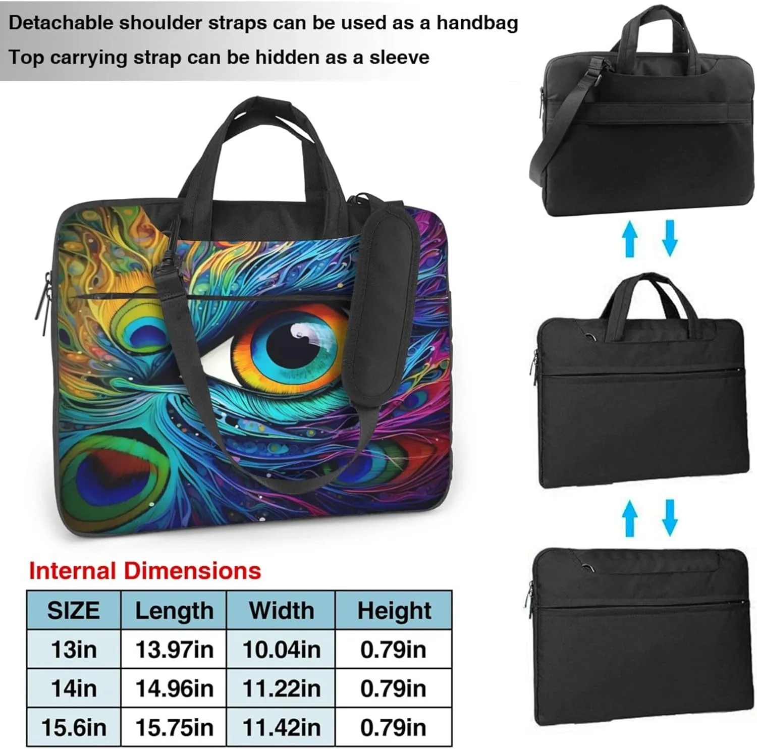 Ethnic Peacock Eye Laptop Shoulder Bag for Women, Bird Feather Laptop Sleeve Case Durable Computer Bag