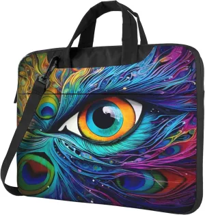 Ethnic Peacock Eye Laptop Shoulder Bag for Women, Bird Feather Laptop Sleeve Case Durable Computer Bag