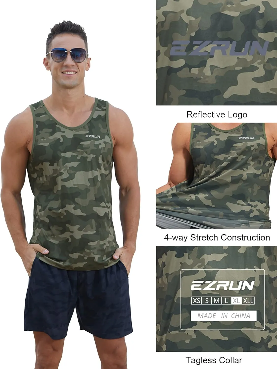 EZRUN Men's Quick Dry Sport Tank Top for Bodybuilding Gym Athletic Jogging Running,Fitness Training Workout Sleeveless Shirts