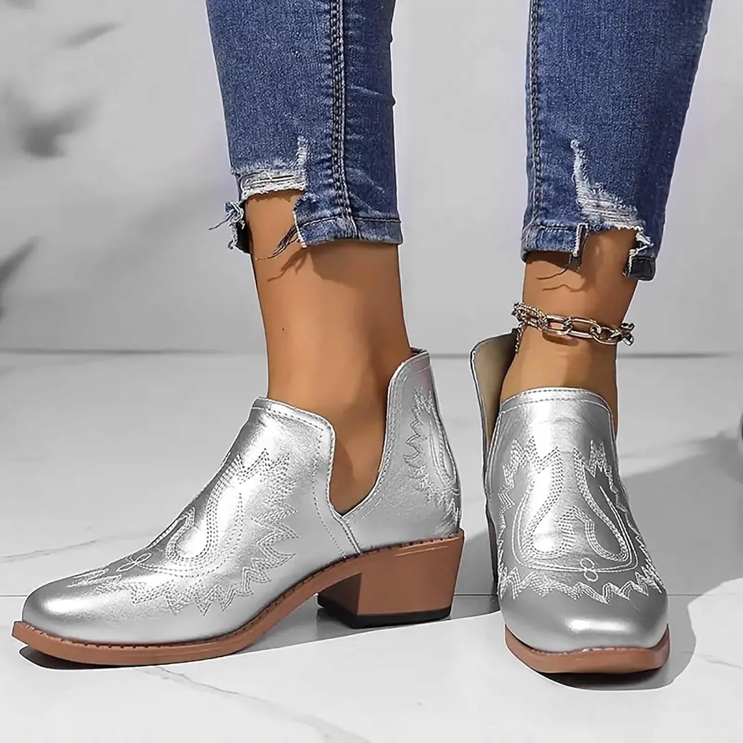 Fall Boots for Women 2024 Low Heel Comfortable Soft Sole Shoes Fashion Chunky Heel Western Fashion Short Booties