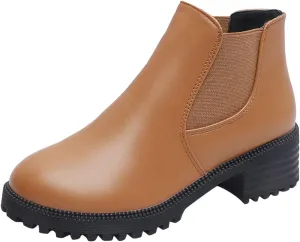 Fall Boots Women Ankle Flat Booties for Women Wide Calf Heeled Boots for Women Steel Toe Shoes for Women Comfy Soft Cover Heel Round Toe Suede Stacked Heel