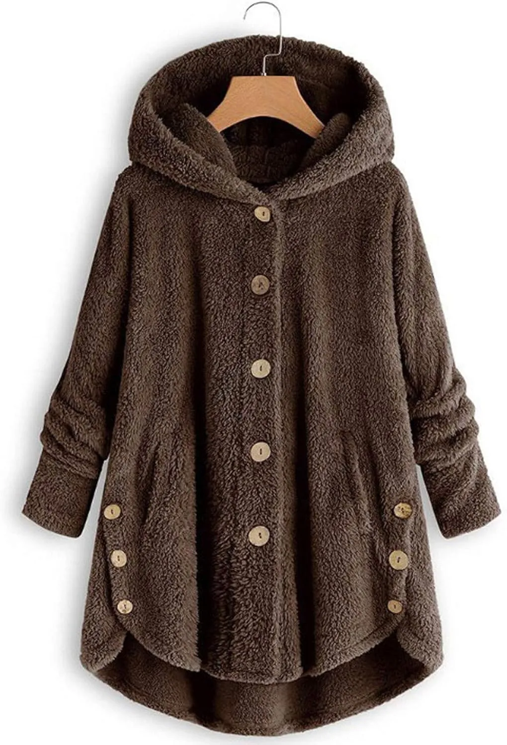 Fleece Jacket Women Button Hem Plus Size Hoodie Top Sweater Blouse Oversized Fluffy Outerwear para Coats