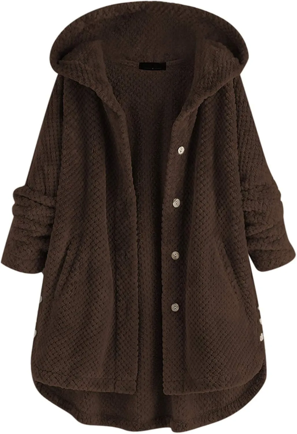 Fleece Jacket Women Button Hem Plus Size Hoodie Top Sweater Blouse Oversized Fluffy Outerwear para Coats