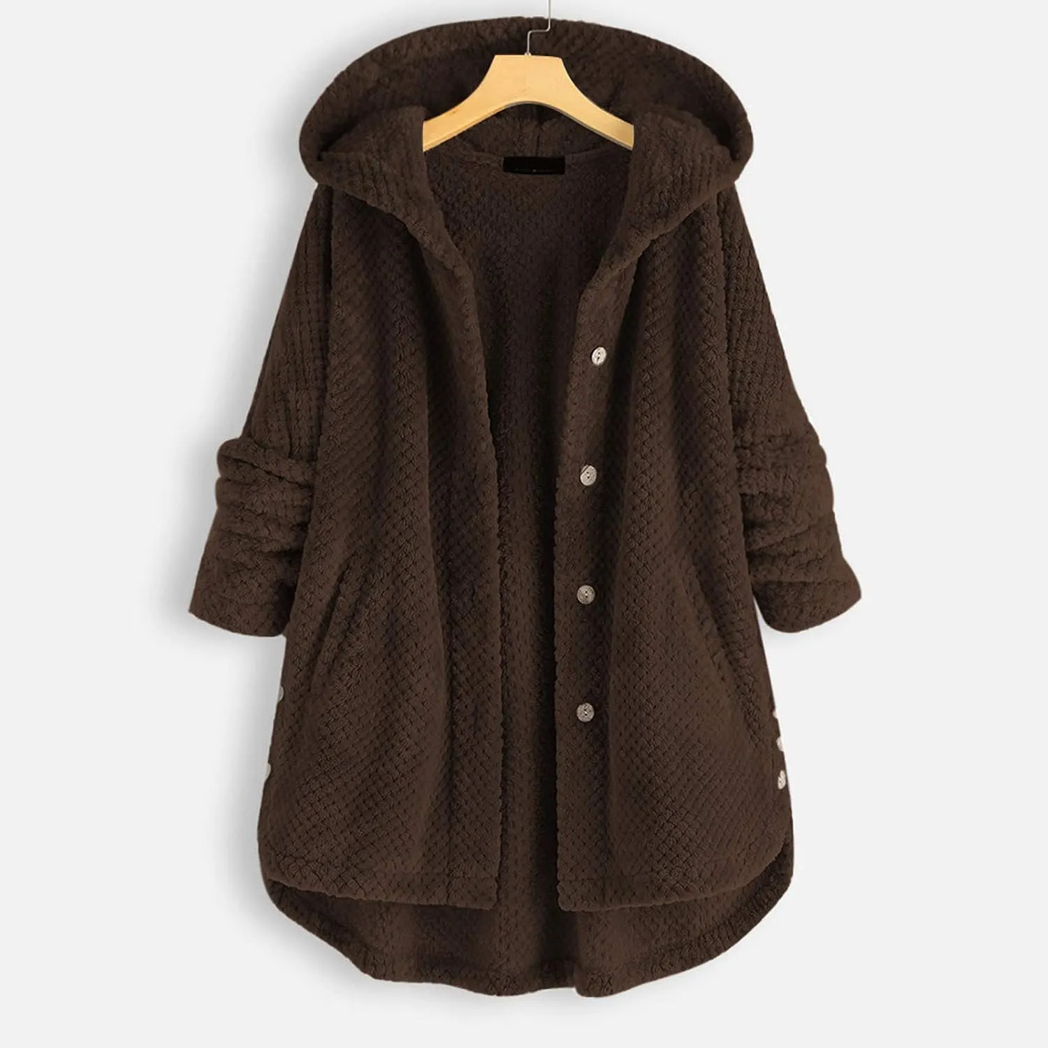 Fleece Jacket Women Button Hem Plus Size Hoodie Top Sweater Blouse Oversized Fluffy Outerwear para Coats