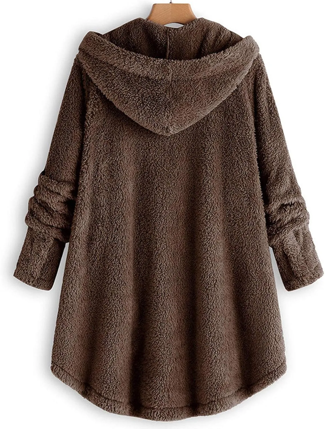 Fleece Jacket Women Button Hem Plus Size Hoodie Top Sweater Blouse Oversized Fluffy Outerwear para Coats